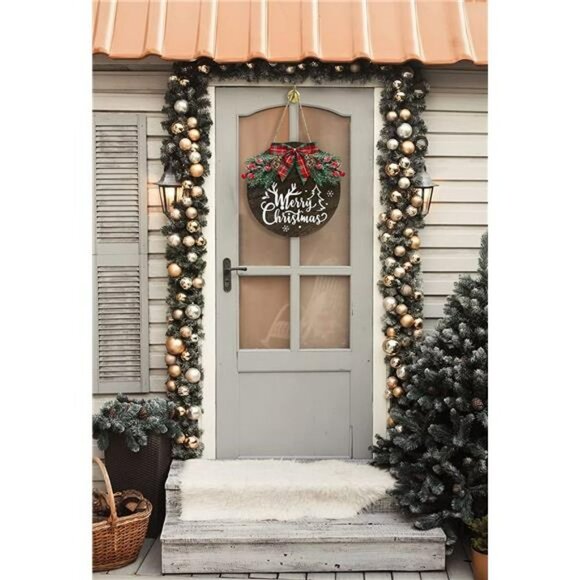 Merry Christmas Welcome Hanging Welcome Sign, Round Wooden Christmas Sign - Picture 4 of 6